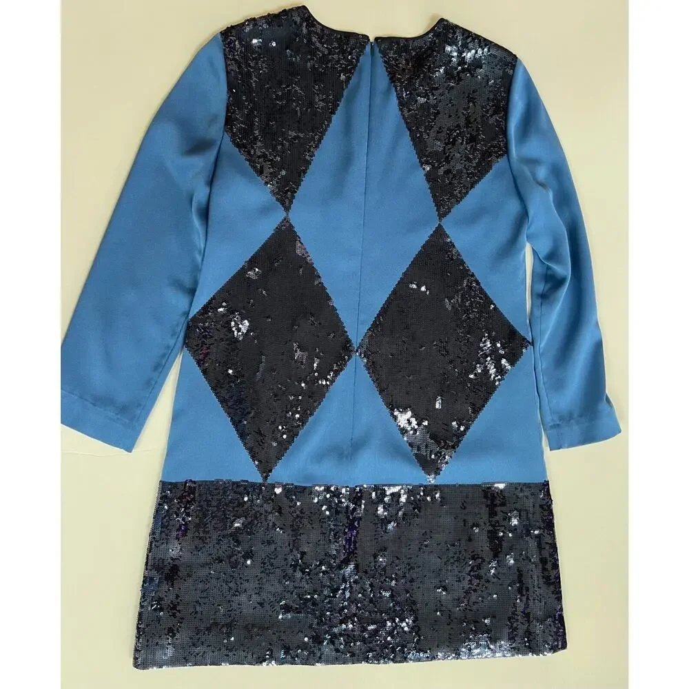 Tory Burch Lantilly Evening Blue Sequin Shift Tunic Dress Sz 10 NWT $795